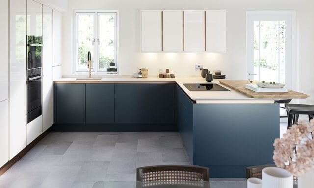 Porter Matt Hartforth Blue Handleless Fitted Kitchen