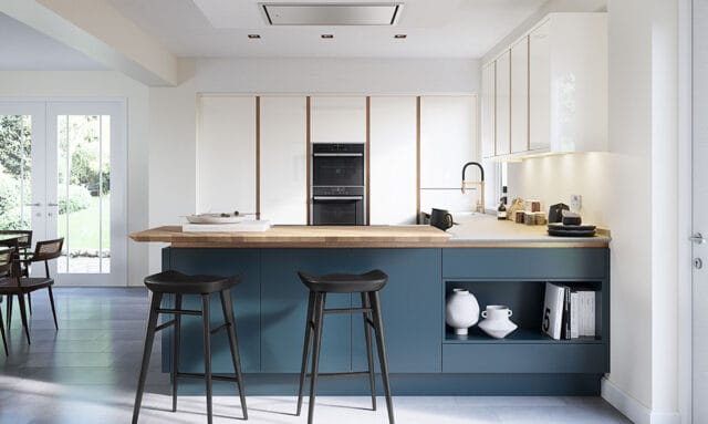 Porter Matt Hartforth Blue Handleless Fitted Kitchen by Kitchen Emporium