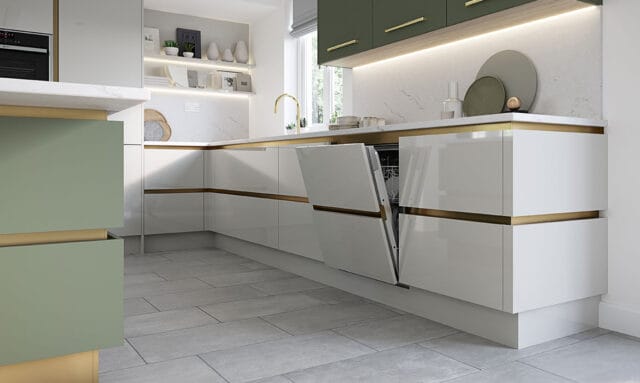 Second Nature Porter Gloss Dove Grey Handleless Kitchen