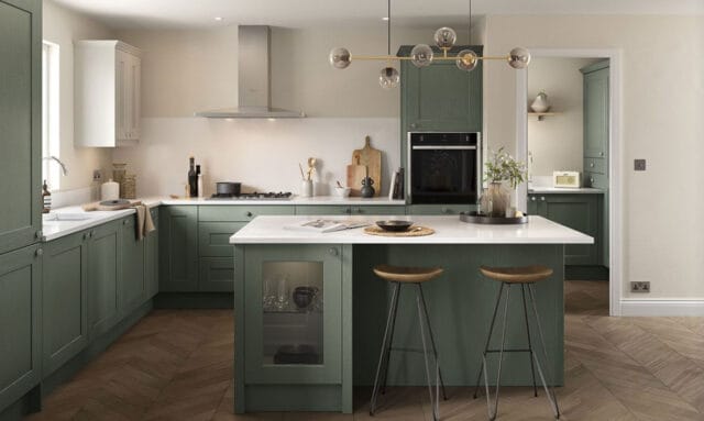 Belsay Woodgrain Reed Green Kitchen