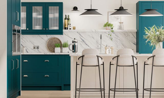 Hunton Majestic Teal Paint to Order Bespoke Fitted Kitchen by Kitchen Emporium Wigan