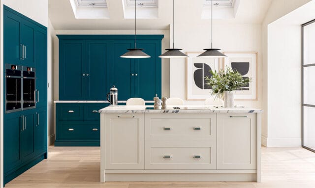 Hunton Majestic Teal Paint to Order Kitchen Island by Kitchen Emporium