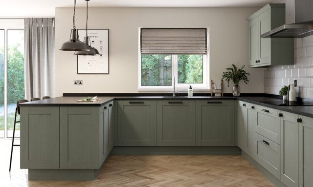 Second Nature Belsay Woodgrain Reed Green Kitchen