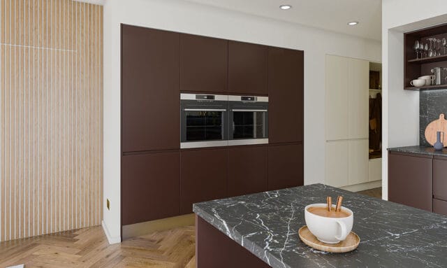 Remo Matt Paint to Order Malbec Handleless Kitchen by Kitchen Emporium