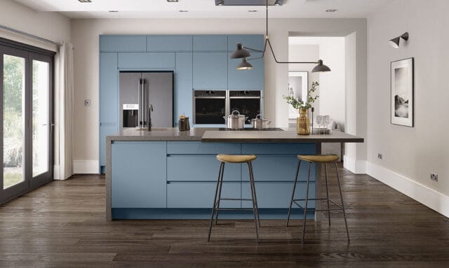 Remo Matt Paint to Order Storm Blue Handleless Kitchen