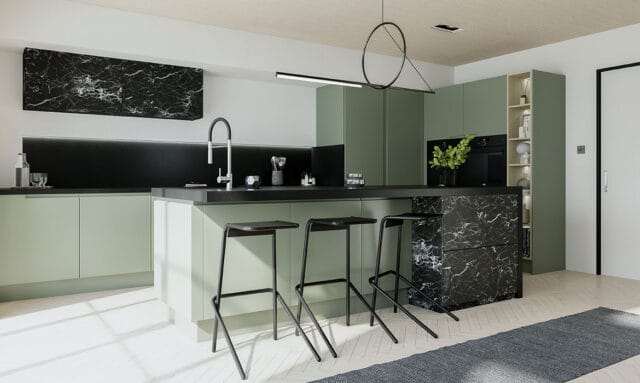 Remo Matt Regiment Green Handleless Kitchen