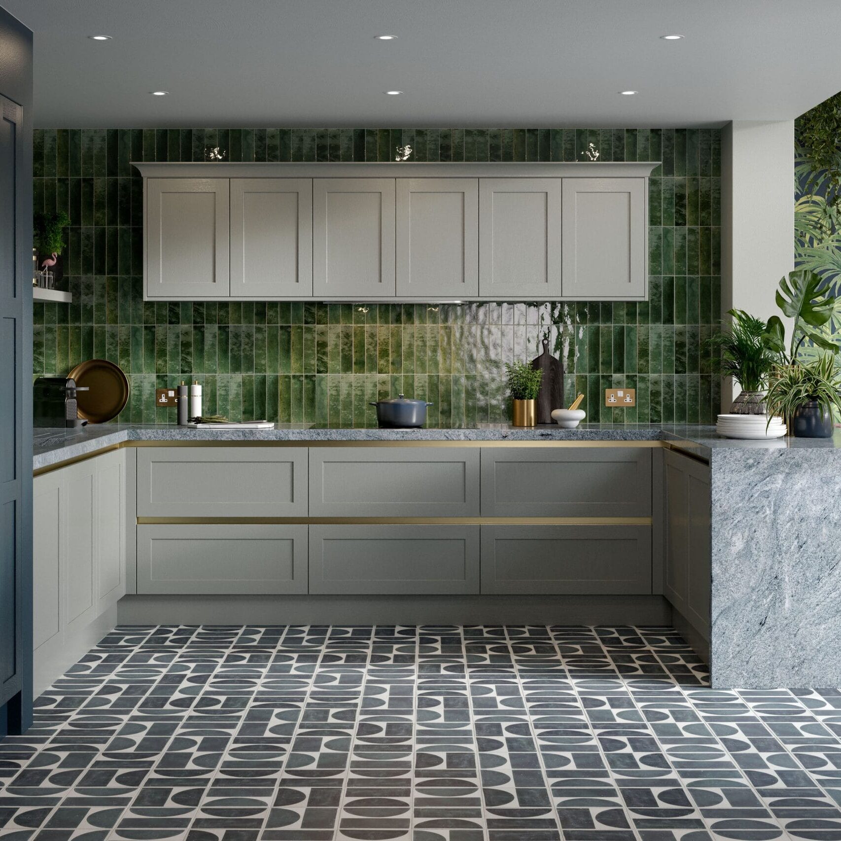 Crathorne Handleless Dust Grey & Hartforth Blue Kitchen